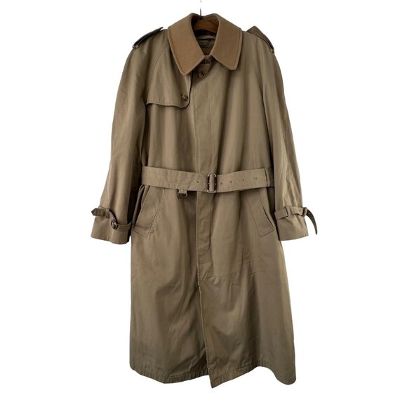 Brooks Brothers Mens 40 Long Tan Trench Coat With Wool Liner & Belted Waist - Picture 1 of 15